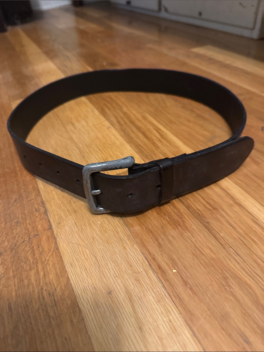American Eagle Outfitters Black Leather Belt with Silver Buckle